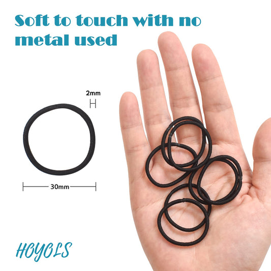 Hoyols Small Thin Black Hair Elastics 2mm, No Slip Hair Ties for Girls Kids Black baby Hair Bands Styling Accessories Ponytail Holder 100 Count (Black)