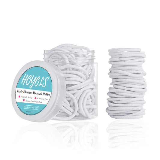 Hoyols 2mm Small Hair Elastics, White No Metal Thin Hair Ties for Women’s Hair Ponytail Holder Bands Stretch Mini 1 Inches Kids Girls, 100 Count (White)