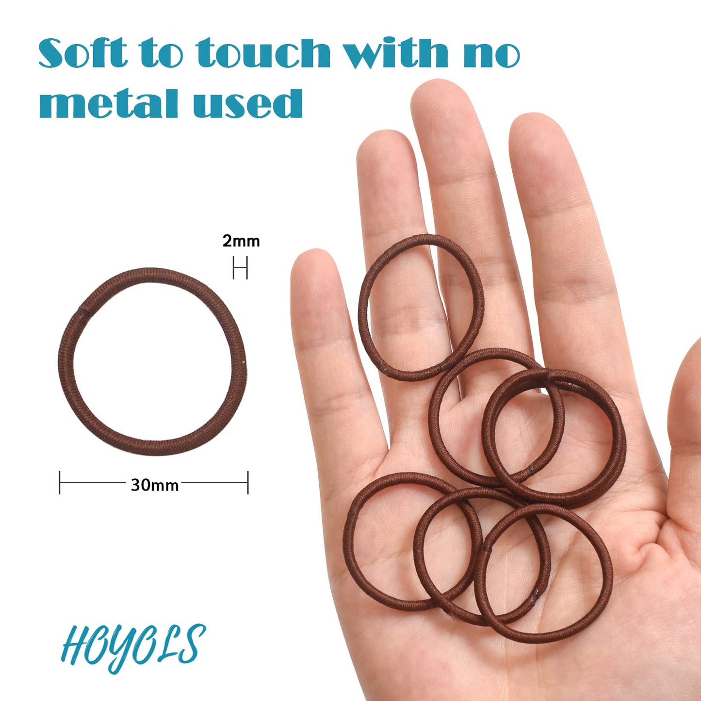 Hoyols 1” Thin Hair Ties Elastic for Fine Hair, Hair Bands for Baby Girls Kids Hair Ponytail Holders Hair Ties Polybands Brown 100 Count 2mm (Auburn)