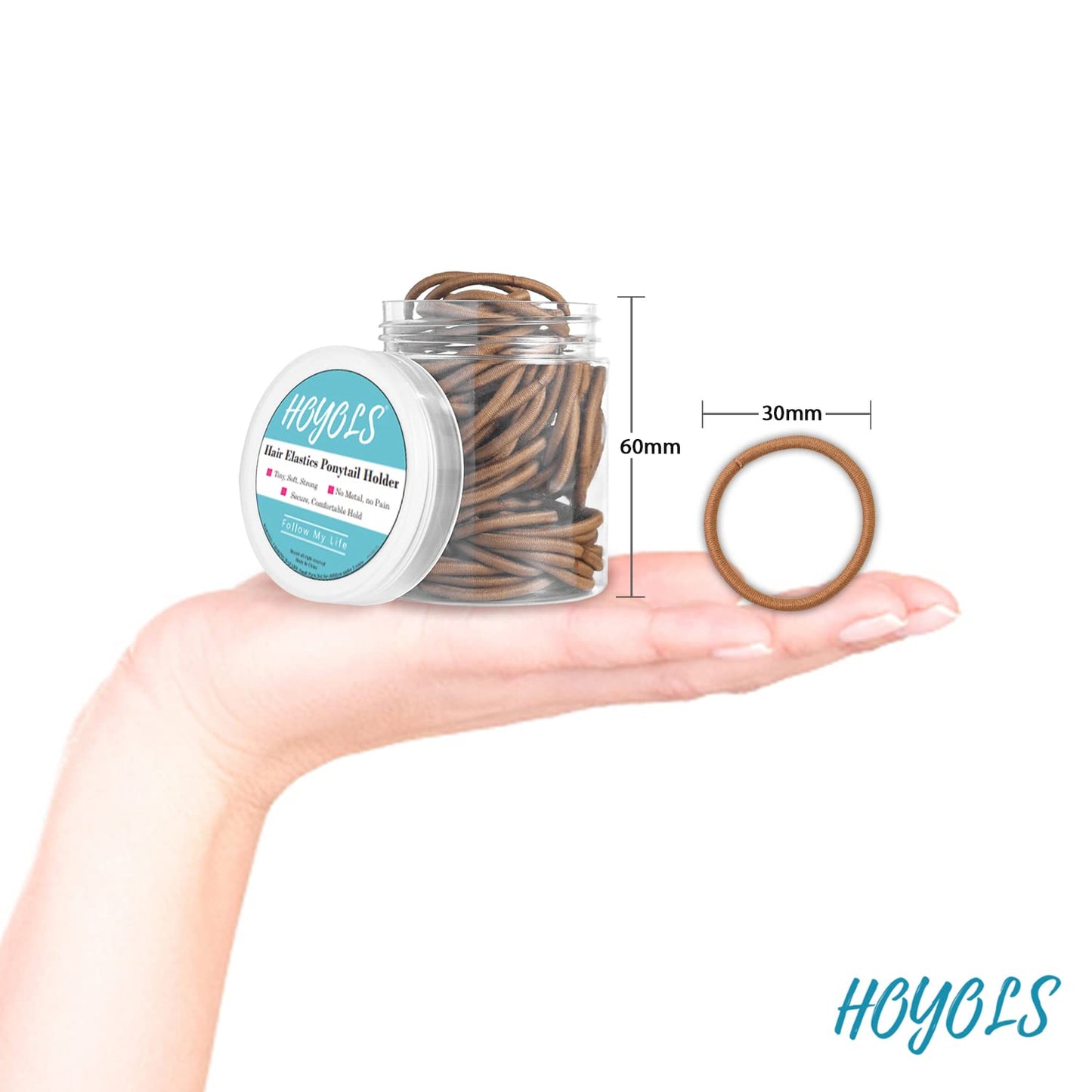 Hoyols Small Thin Small Hair Ties Elastics, 1 inch No Metal Hair Bands Styling Accessories for Girls Teenage Kids Men Hair & Ties Pony tail Fine Hair 2mm 100 Count (Copper)