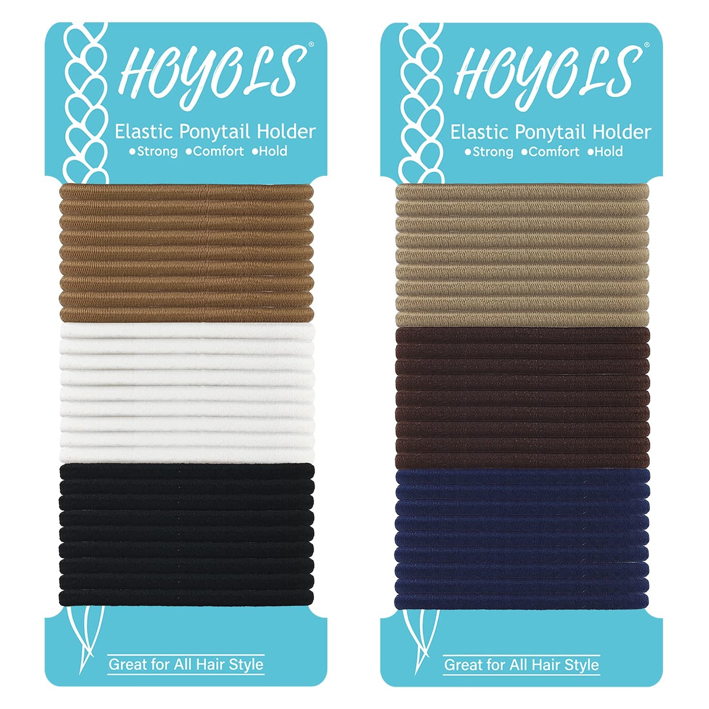 HOYOLS No Metal Hair Elastics Bands Assorted Color for Women’s Medium Thick Hair 4mm, Ponytail Holder Gentle Hold No Snag Hair Ties Accessories 6 Colors 56 Count (Basic)
