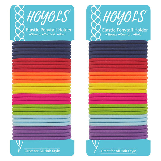 HOYOLS No Metal Hair Elastics Bands Assorted Color for Women’s Medium Thick Hair 4mm, Ponytail Holder Gentle Hold No Snag Hair Ties Accessories 8 Colors 56 Count (Sharp)