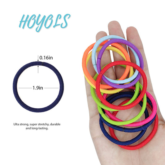 HOYOLS No Metal Hair Elastics Bands Assorted Color for Women’s Medium Thick Hair 4mm, Ponytail Holder Gentle Hold No Snag Hair Ties Accessories 8 Colors 56 Count (Sharp)