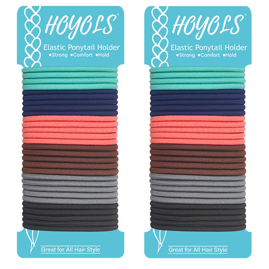 HOYOLS No Metal Hair Elastics Bands, Assorted Sport Daily Color Ponytail Holder No Snag Hair Ties for Girls Women Thick Hair 4mm, Hair Accessories - 6 Colors 60 Count