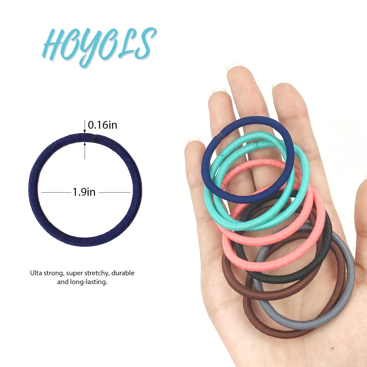 HOYOLS No Metal Hair Elastics Bands, Assorted Sport Daily Color Ponytail Holder No Snag Hair Ties for Girls Women Thick Hair 4mm, Hair Accessories - 6 Colors 60 Count