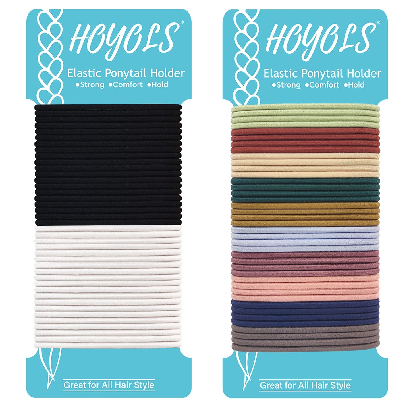 HOYOLS Hair Elastics Bands Assorted Color Black White for Women Girl Kids Fine Curly Thin Hair, No Metal Ponytail Holder Hair Ties Accessories Gentle Hold No Snag 2mm 80 Count
