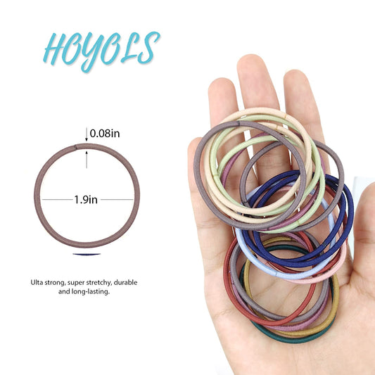 HOYOLS Hair Elastics Bands Assorted Color Black White for Women Girl Kids Fine Curly Thin Hair, No Metal Ponytail Holder Hair Ties Accessories Gentle Hold No Snag 2mm 80 Count