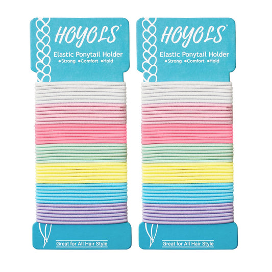 HOYOLS No Metal Hair Elastics for Girls Bands, Assorted Baby Color Ponytail Holder Gentle Hold No Snag Hair Ties for Women Fine Hair ,Pink Blue Yellow White - 7 Colors  (Baby Color)