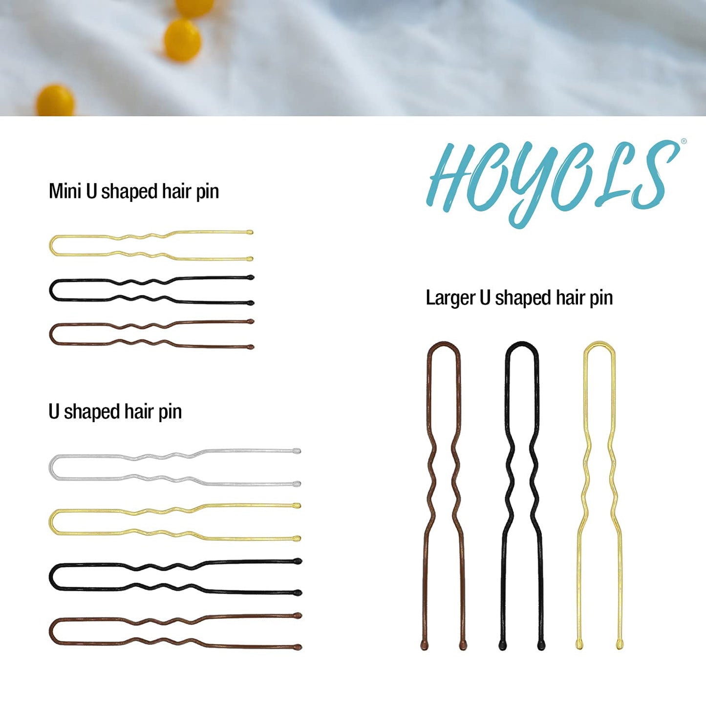 Hoyols U Shaped Hair Pins Brown, Assorted Size U Shape Bobby Pins, Metal Curved Curly Bun Clips Hairpin Crimped Design with Ball Tips for Buns Women Girls Grips Hairstyle Updo Thin Thick Hair Gold, 150 Count Bulk Pack (Brown)